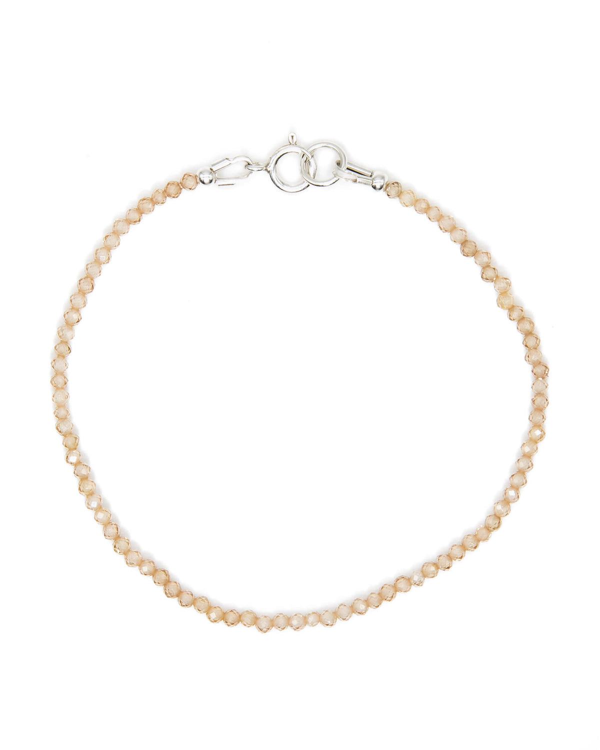 Dainty peach zircon beaded gemstone bracelet with sterling silver spring ring clasp.