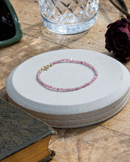 Handcrafted dainty pink tourmaline beaded bracelet with 14k gold-filled spring ring clasp