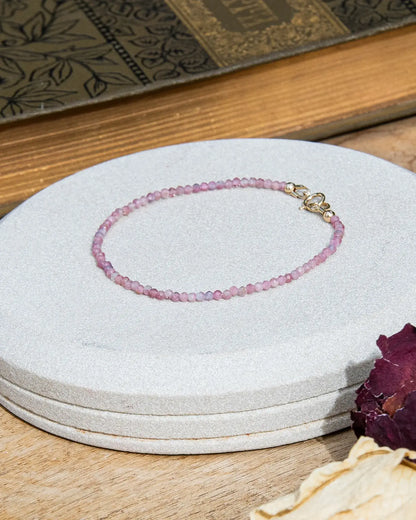 Handcrafted dainty pink tourmaline beaded bracelet with 14k gold-filled spring ring clasp