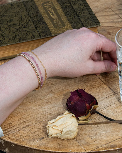 Handcrafted dainty pink tourmaline beaded bracelet with 14k gold-filled spring ring clasp