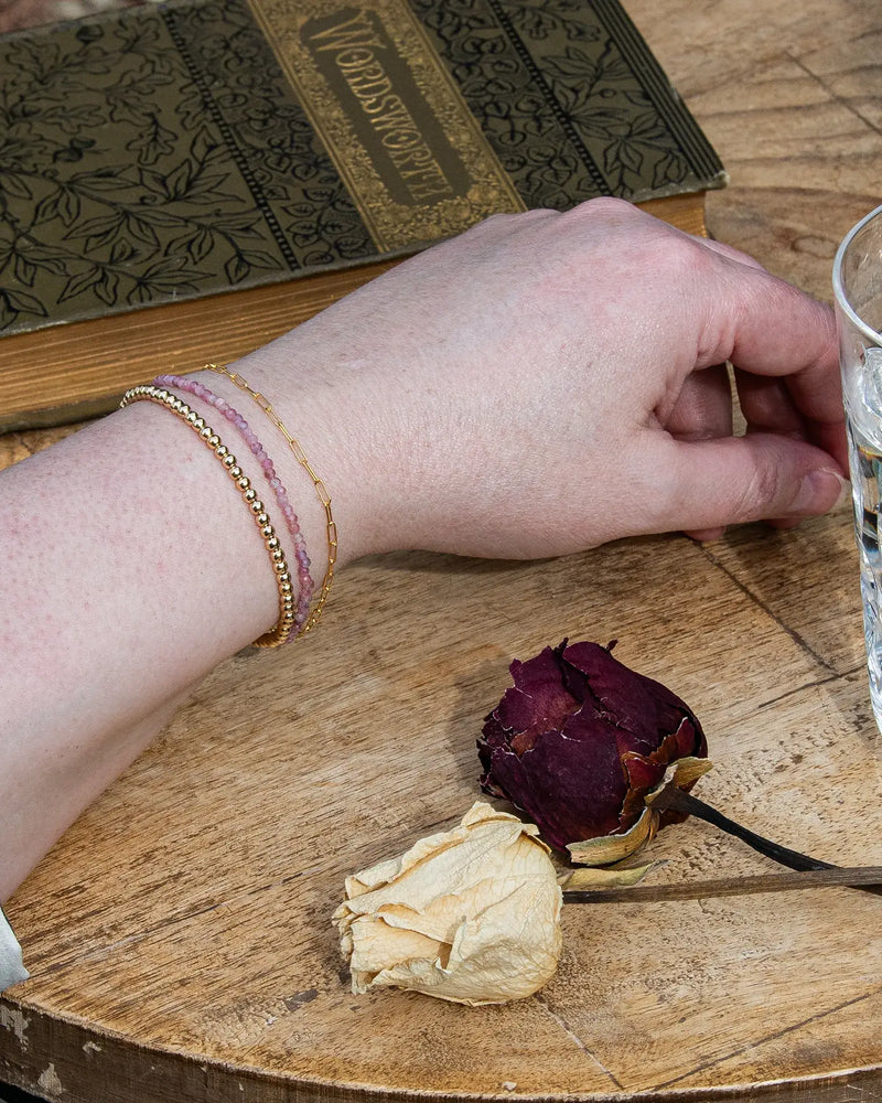 Handcrafted dainty pink tourmaline beaded bracelet with 14k gold-filled spring ring clasp