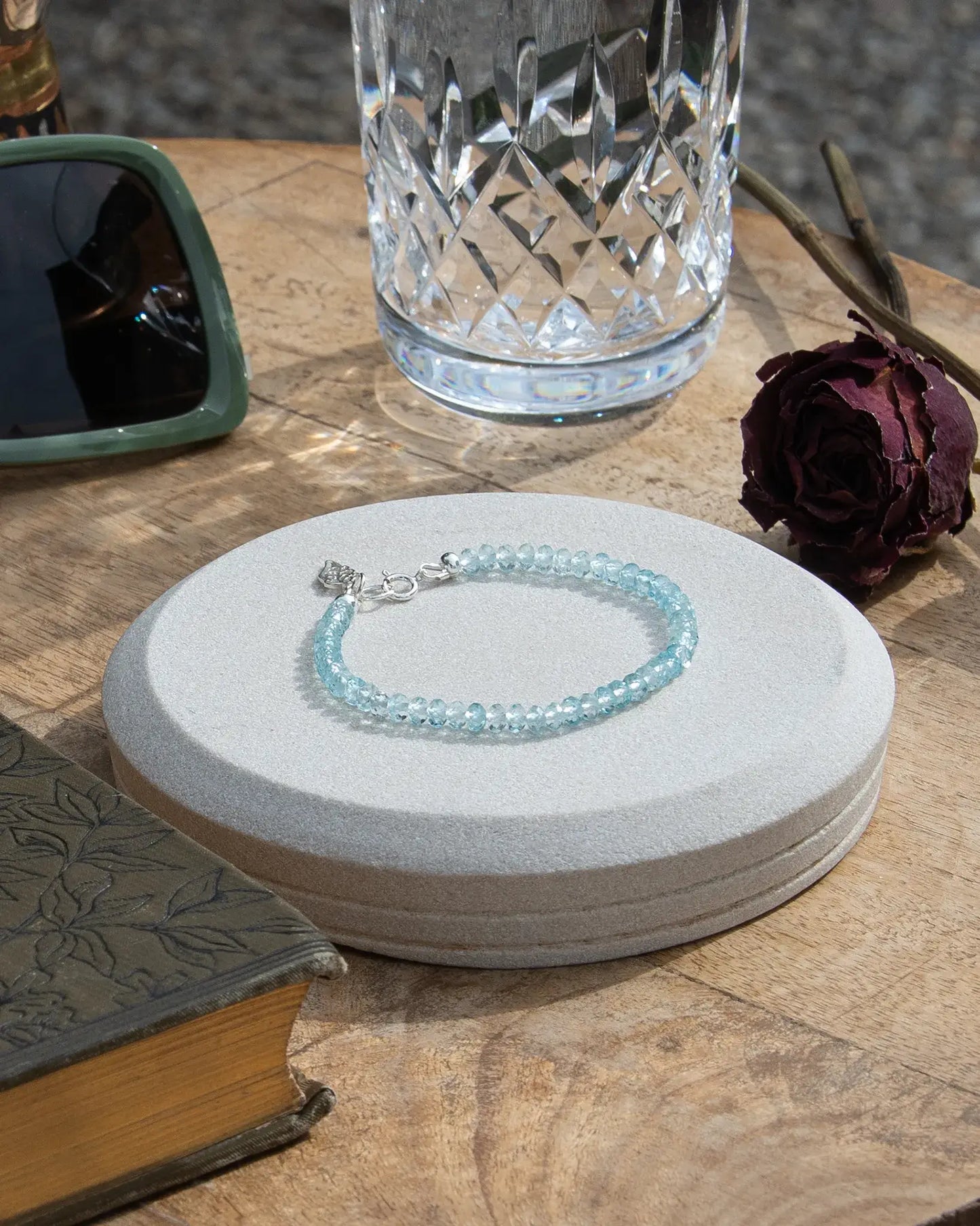 Sky Blue Topaz Faceted Beaded Bracelet - Sterling Silver