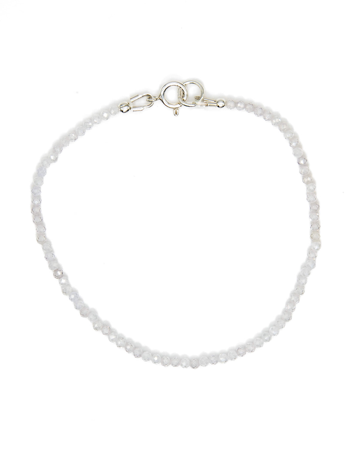 Dainty white zircon beaded gemstone bracelet with sterling silver spring ring clasp.